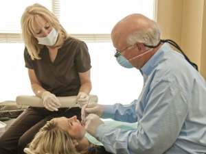 Patient undergoing dental exam